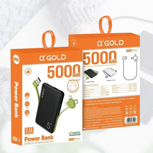 Carregador 3 Em 1 Portátil 5000mah Com Alta Eficiência
