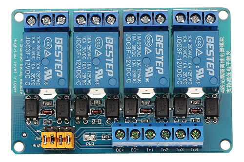Modulo Relay Rele 4 Canales Optoacoplado 12v High Y Low