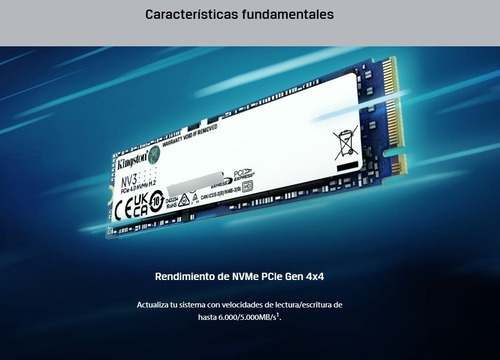 Disco Sólido Ssd 2 Tb Kingston Nv3 Nvme Pcie 4.0 6000 Mb/s Azul