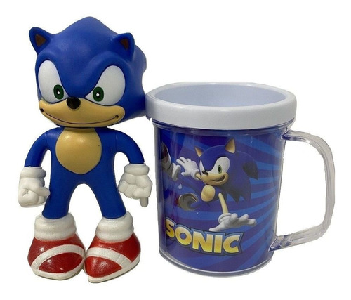 Boneco Sonic Azul Clássico Figure + Caneca Personalizada