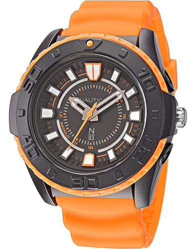 Reloj Para Hombre Nautica N83, 49.5mm Color De La Correa Naranja Color Del Bisel Negro Color Del Fondo Negro