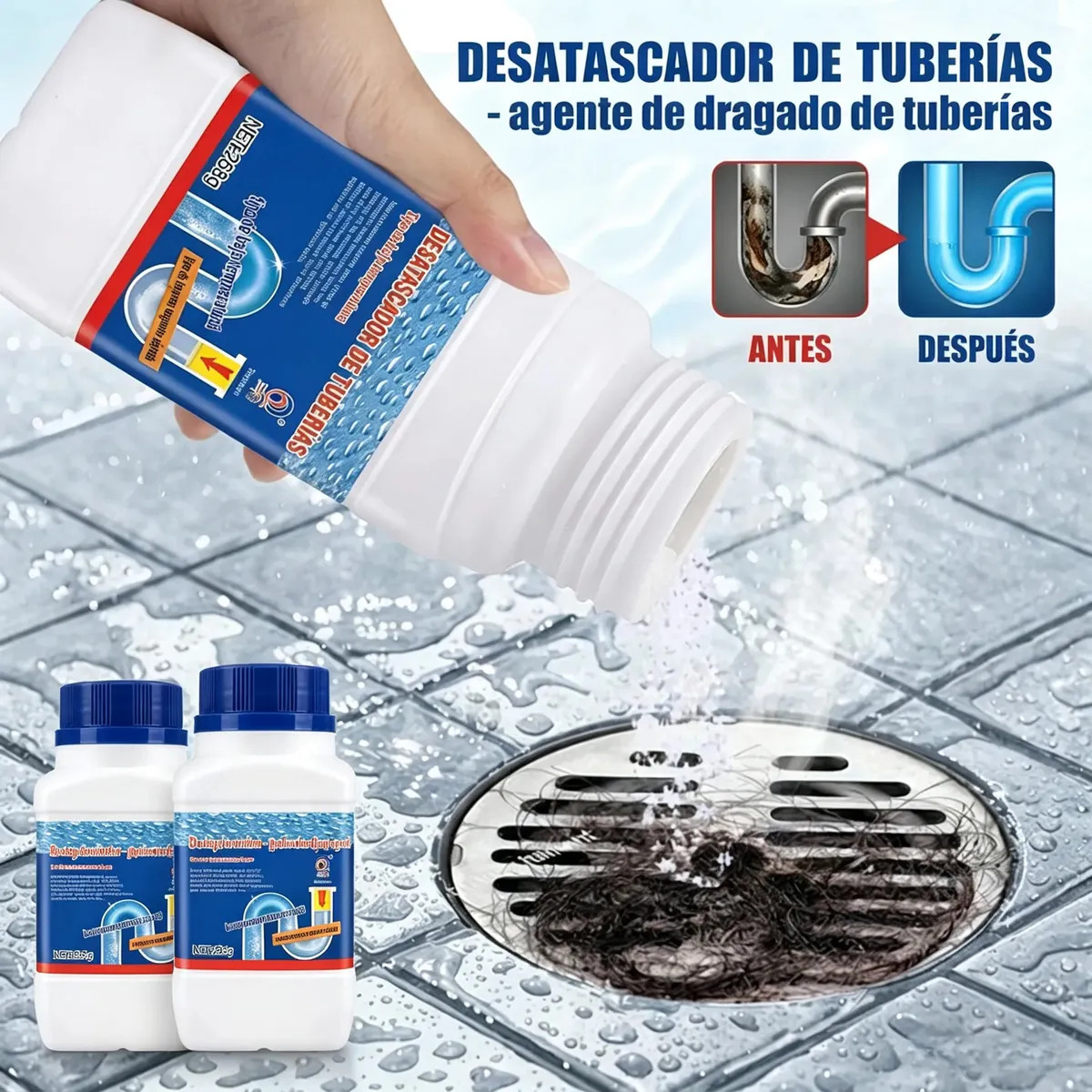 Pack de 2 Desatascadores de Tuberías en Polvo Kaxws para Baño y Cocina