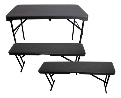 Juego Mesa Y Banco Para Jardín Eventos Fiestas Hogar Negro