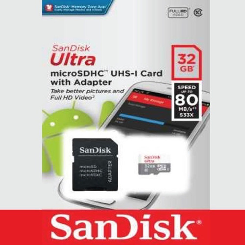 Memoria Micro Sd Sandisk 32gb Clase 10 Con Adaptador