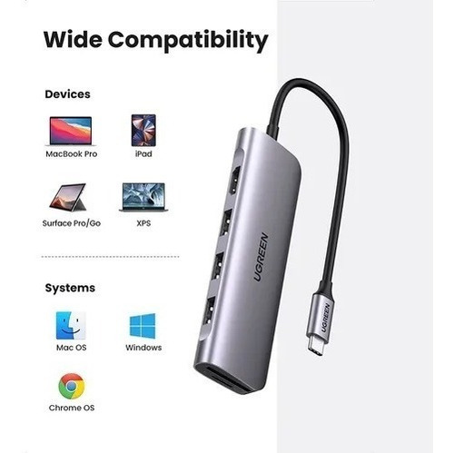 Imagen 6 de 6 de Hub Usb C 6 En 1 Adaptador Hdmi 4k Lector Tarjetas Sd Tf 3.0