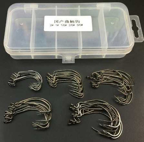 Kit de anzuelos Offset C/50 Soft Shad Shrimp Fishing + caja de regalo