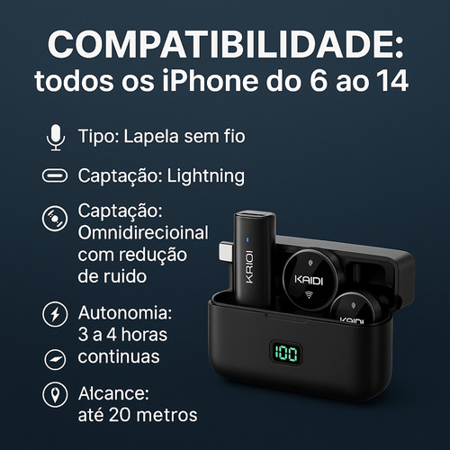 Microfone De Lapela Duplo Anti Ruído Sem Fio Redondo Premium