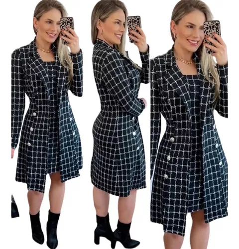 Conjunto Feminino Xadrez 2 peças-Vestido+Blazer