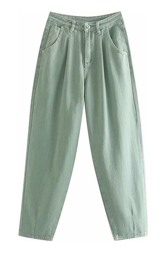 Pantalones Cargo Para Mujer, Plisados, Verdes, Mom Jeans H