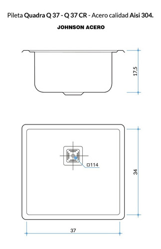 Imagen 4 de 6 de Bacha Cocina Johnson Acero Inoxidable Quadra Q37 Simple Q 37