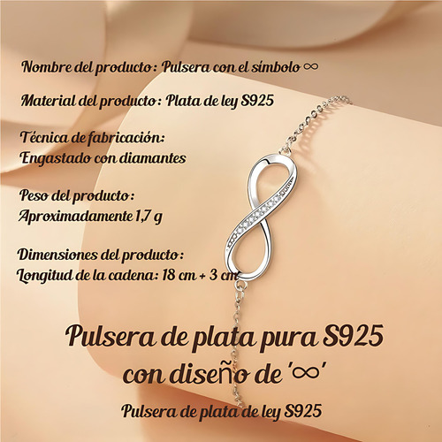 Mookoku - Fina Pulsera Amor Infinito En Plata 925 Con Corazones Ajustable, Viene En Caja De Regalo Para Joyas