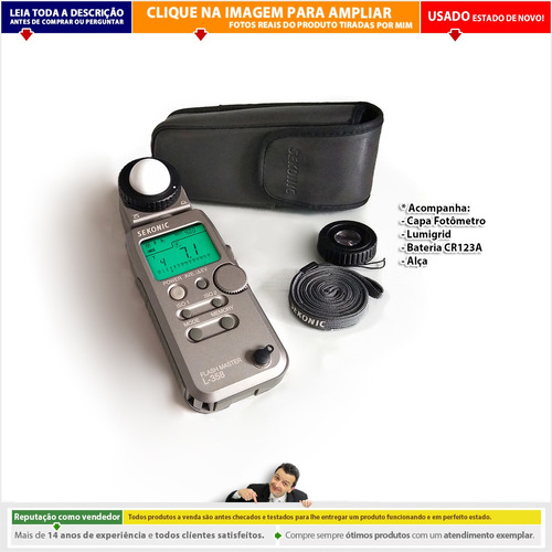 Fotômetro Sekonic L358 + Lumigrid + Capa + Bateria + Etc
