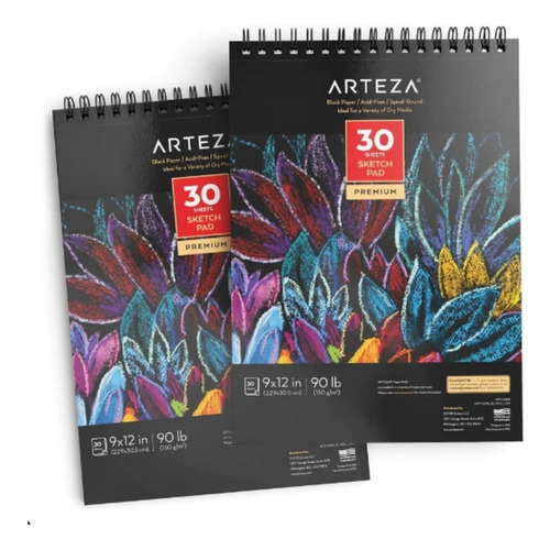 Set 2 Block Papel Negro Bocetos Dibujo 23x30 30h Arteza