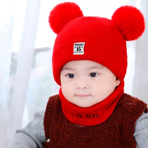 3 Set Conjunto Gorro Bufanda Bebé Redondos Oso Invierno Frío