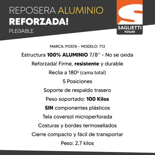Imagen 3 de 10 de Combo 2 Reposera Silla Cama Aluminio Reforzada 100 Kg Playa