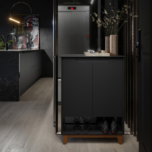 Comprelar Cômoda Multiuso Sapateira Armário Multiuso Organizadora Hall De Entrada Luxo Hall Flow Cor Preto