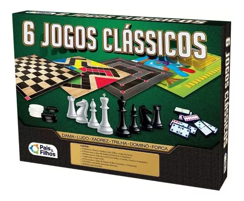 Jogos Clássicos 6 em 1 Dama Xadrez Ludo Trilha Dominó Forca - Erafull