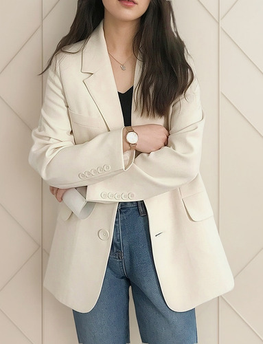 P Blazer Manga Larga Informal Mujer Corte Holgado