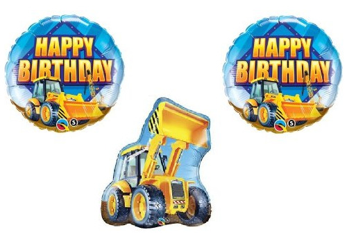Bull Dozer Loader Construction Trucks Yellow Birthday P...