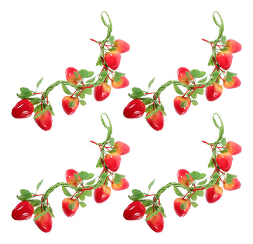 4 Unidades De Fresas Falsas: Fresas Rojas Artificiales
