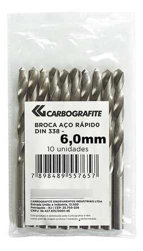 Jogo De Brocas 6,0mm Kit Carbografite Aço Rápido Metal Ferro