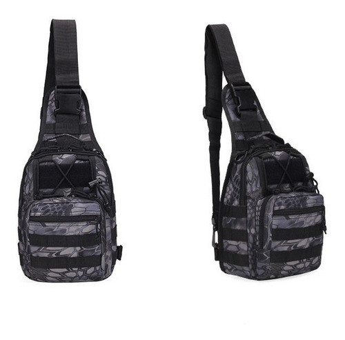 Bolsa Tática Militar Transversal Peito E Ombro Impermeável Cor Preta Camuflada