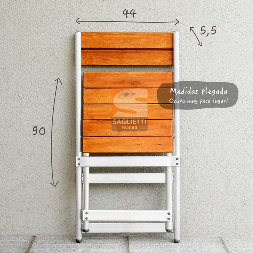 Imagen 8 de 10 de Mesa Plegable Aluminio Madera 84x75 + 4 Sillas Balcon Jardin