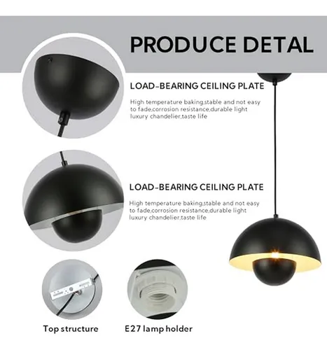 Lámpara Colgante Industrial Ajustable Con Pantalla Negra