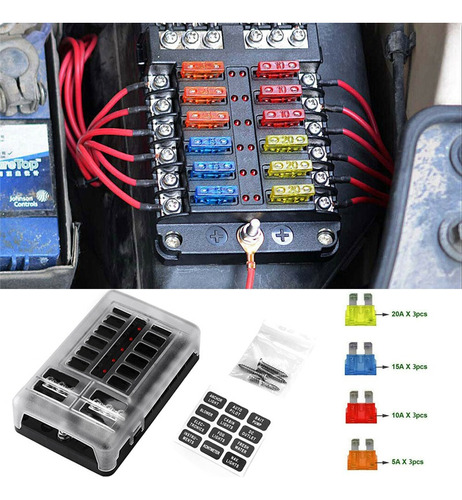 Caja De Fusibles Universal, Conexión De 12 Fusibles