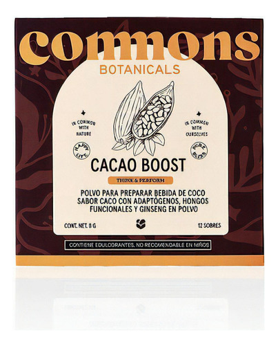 Commons Cacao Latte Boost Vegano Mayor Energía 12 Sobres