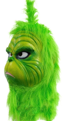 Imagen 4 de 6 de Máscara De Látex+guantes Peludos Verdes Cosplay Navidad Grin