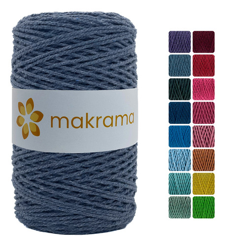 Cuerda Cordón De Algodón Para Macramé 2mm 500g Colores Color Azul Oxford