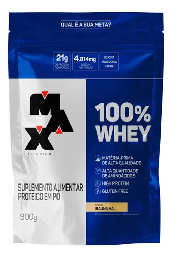 Refil 100% Whey Protein Concentrado Max Titanium 900g Sabor Bauni...