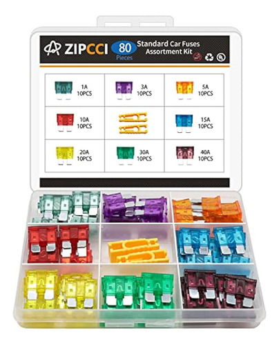 Zipcci 80 Piezas De Fusibles Estándar Para Automóvil, Kit De