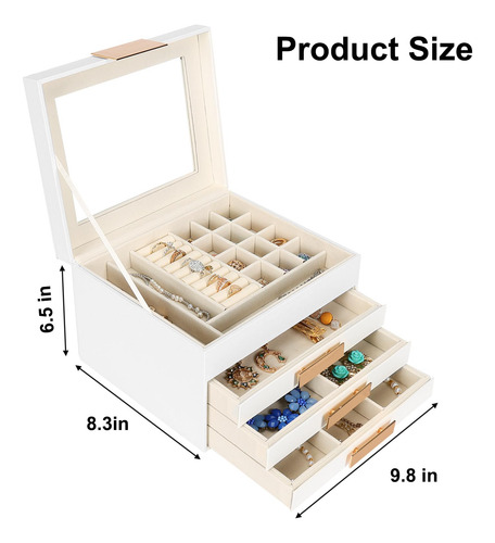 Caja Almacenamiento Joyas Mujer Tapa Cristal 4 Capas Organiz