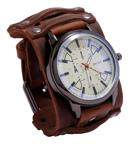 2 Uds., Reloj Con Puntero Punk Retro, Correa Ancha De Cuero,