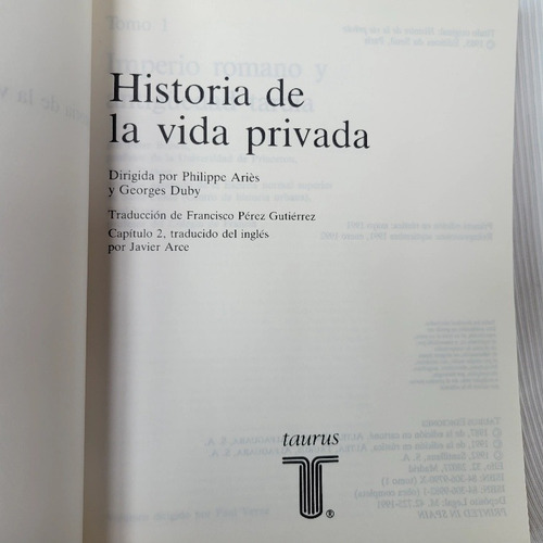 Imagen 3 de 8 de Historia De La Vida Privada Tomo 1 P Aries G Duby Taurus