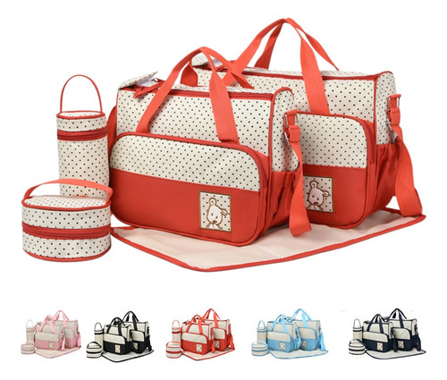Set Pañalera Mochila Viaje 5 Bolsas Multiusos Cambiador Bebe