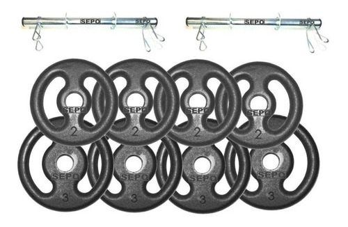 Halteres Peso Barra Oca Com Anilha Kit 20kg Sepo Fitness