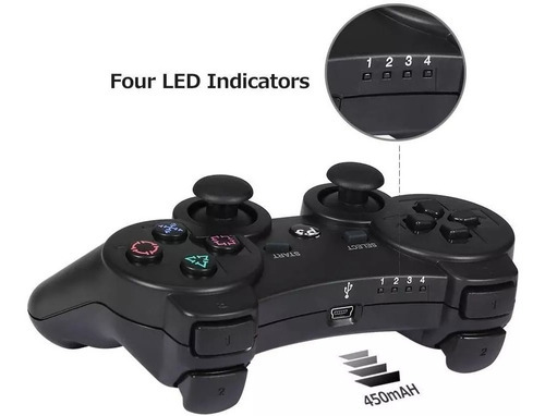 Controle Joystick Wireless Sem Fio Compatível Ps3 Preto