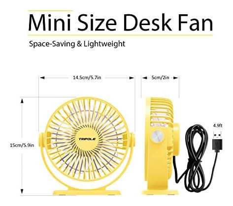 Ventilador De Escritorio Tripole Rotacion 360 3 Vel Amarillo