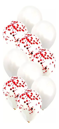 Globo Bombas Confeti Y Latex Satin X 10u Rojo Y Blanco