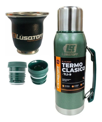 Termo Acero Inox 1 Litro Lusqtoff Frio Calor + Regalo Mate