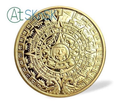 Moneda Conmemorativa Imperio Maya Color Oro Azteca
