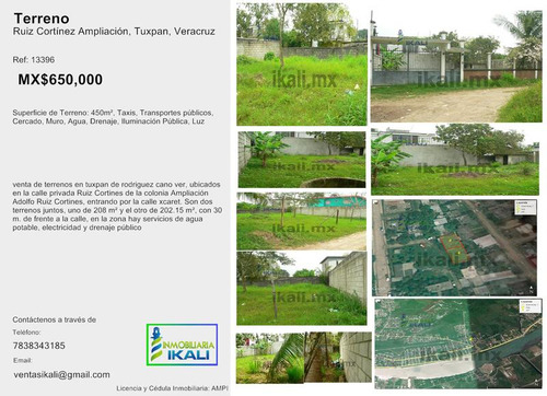 Venta Terreno 410 M² Col. Amp. Ruiz Cortinez Tuxpan Veracruz