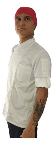 Filipina Chef Cierre Y Manga Corta Uniforme De Algodón Blanco 34