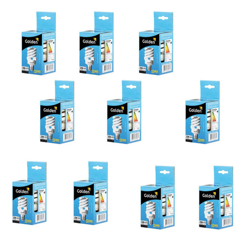 Kit 10 Lâmpadas Fluorescentes Golden 20w Branca 220v Espiral Luz Branco-frio