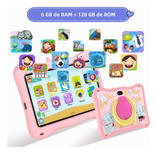 Tablet Para Niños Hancdon E13 7 Pulgadas, 128gb Rom 6gb Ram Kids Tablet Parental Controls Android 12 10-core Bluetooth Wifi5 3800mah With Protective Case Color Rosa