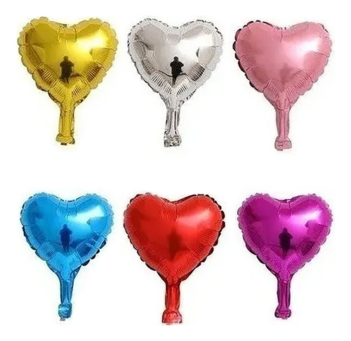10 Mini Balão Coração Metalizado 12cm 5 Polegadas Coloridos