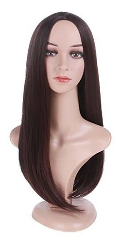 Bron Negro A Red Wigs Straight Long Wig Middle Part K12yc